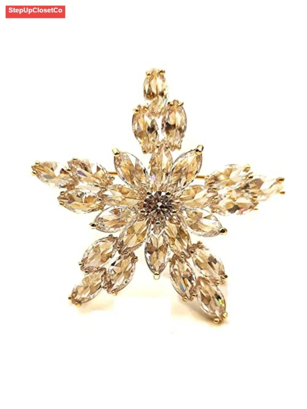 Gold-tone Star Brooch with Cubic Zirconia, Five-Point Star Pin